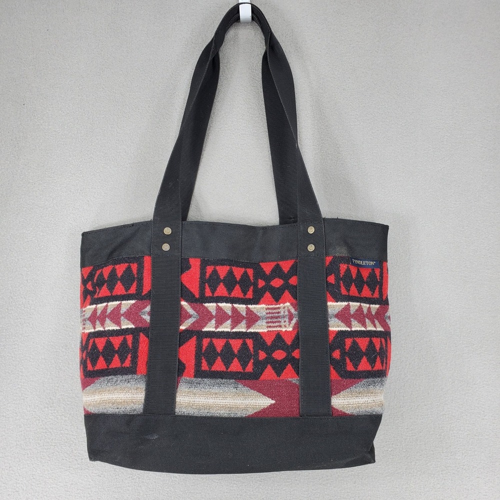 Pendleton Tote Bag Black Red Southwestern Geometric Wool Canvas Cabin Travel